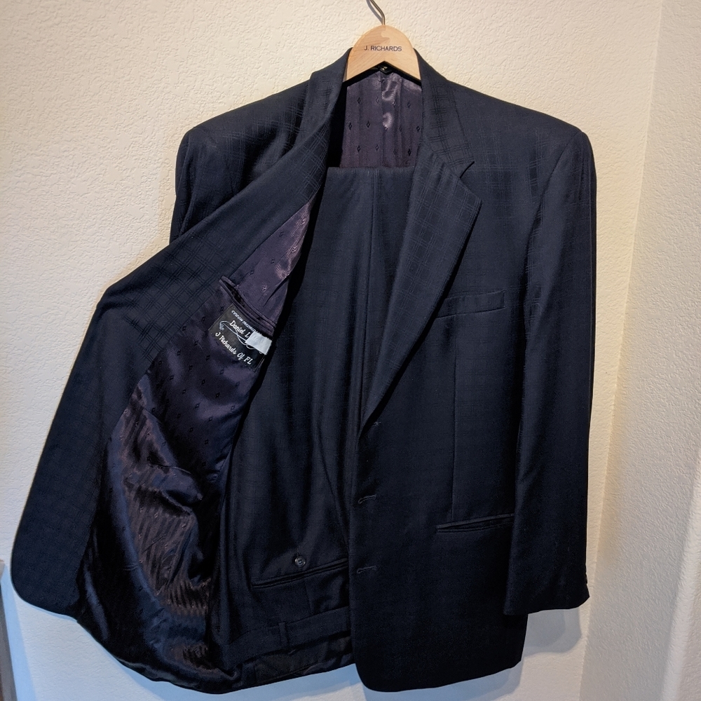 Custom Suit, Double Window Pane, Navy Blue w/ Pant